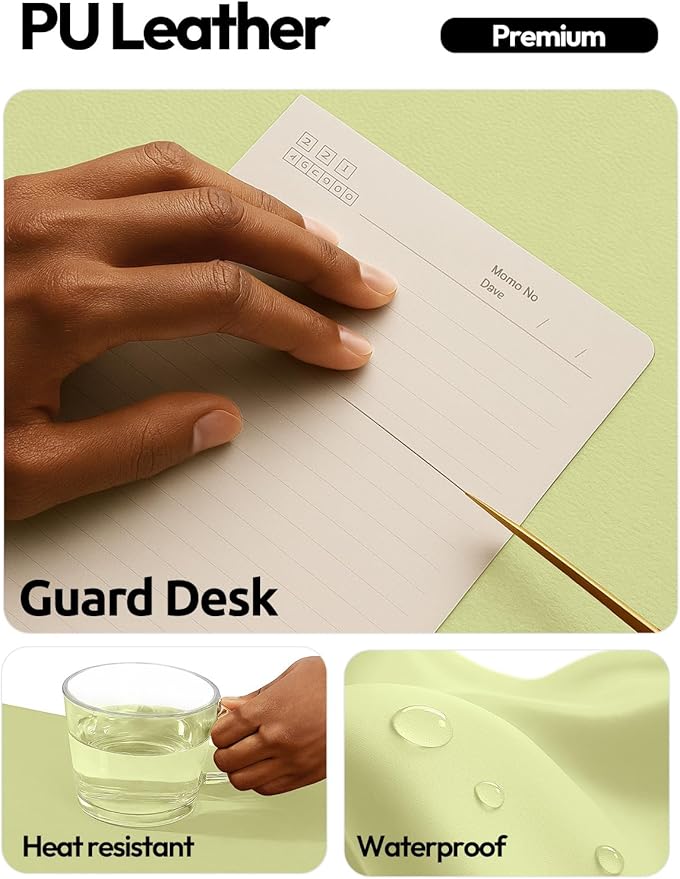 YSAGi Leather Desk Protector, Office Mat, Large Mouse Mat, Non-Slip PU Leather Blotter, Laptop Desk Mat, Waterproof Writing Pad for Office and Home (Peak Green, 31.5" x 15.8")