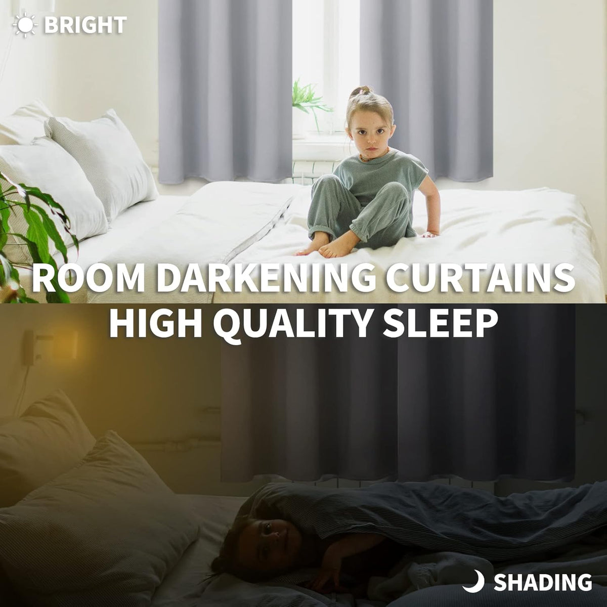 BGment Rod Pocket Blackout Curtains for Bedroom 72 Inches Length - Thermal Insulated Room Darkening Curtain for Living Room, 42 x 72 Inch, 2 Panels, Light Grey