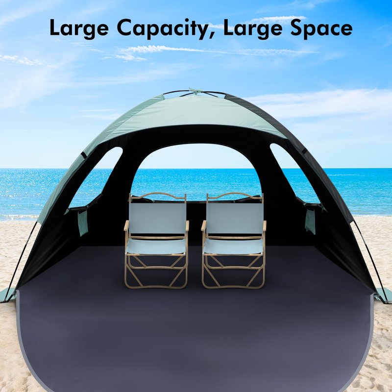 WhiteFang Beach Tent Anti-UV Portable Sun Shade Shelter for 4 Person with Blackout Shelter, Extendable Floor with 3 Ventilating Mesh Windows Plus Carrying Bag, Stakes and Guy Lines (Mint Green)
