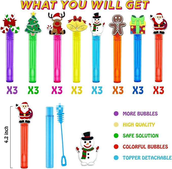 Christmas Party Favors,24Pcs Christmas Bubble Wands for Kids,Xmas Bubble Wand for Birthday Party Supplies,Classroom Prizes Pinata Goodie Bag Stuffers Gift