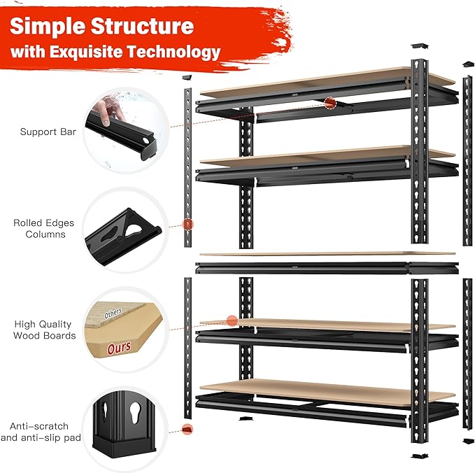 REIBII 72" H Garage Shelving Heavy Duty Shelves for Storage 2000LBS Garage Shelves Adjustable 5 Tier Metal Storage Shelving Unit for Craft Warehouse Pantry Basement 72''*35.5''*11.8'' 3 Pack