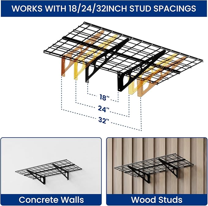FLEXIMOUNTS 2x4ft Garage Shelving Wall-Mounted, Holds Up to 200 lbs, Garage