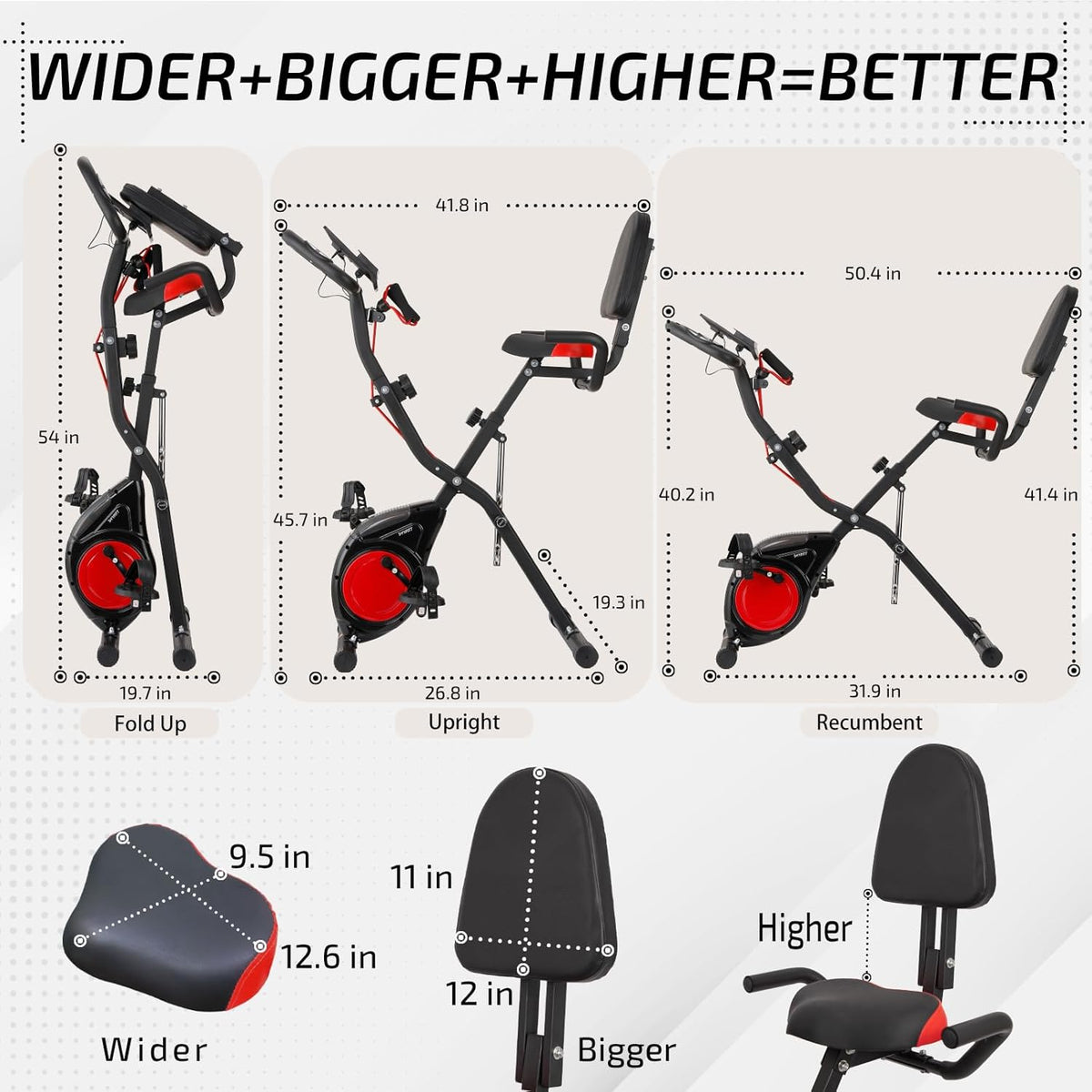 YYFITT 3-IN-1 Exercise Bike - Compact Folding Stationary Bike with Luminous Display & 16 Levels of Resistance - Ideal for Seniors