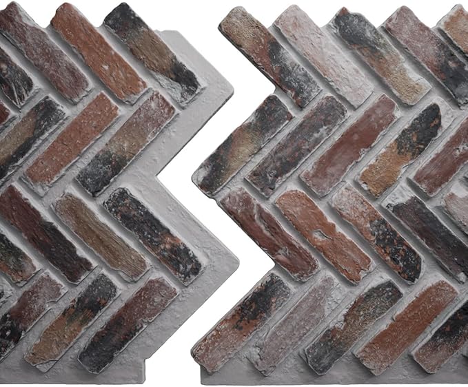 EverStone Herringbone Faux Brick Panel, 46 1/2"W x 25 1/4"H x 1"D, Farmhouse