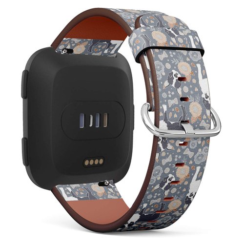 Compatible with Fitbit Versa, Versa 2, Versa Lite - Quick Release Leather Wristband Bracelet Replacement Accessory Band - Boston Terrier Beautiful Flowers