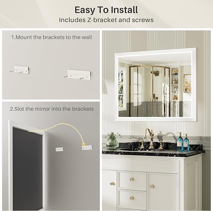 72x32 Inch White Bathroom Mirror