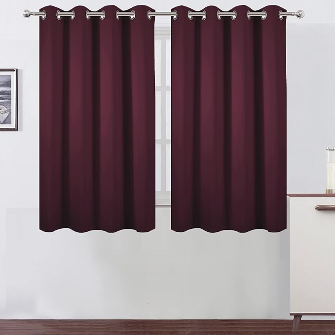 LEMOMO Burgundy Red Thermal Blackout Curtains/52 x 54 Inch/Set of 2 Panels Room