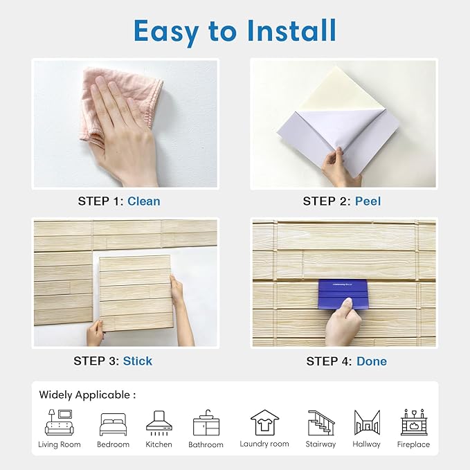 COMSTICKC Peel and Stick Faux Wood Wall Sticker Wall Panels, Ultra-Light Thin
