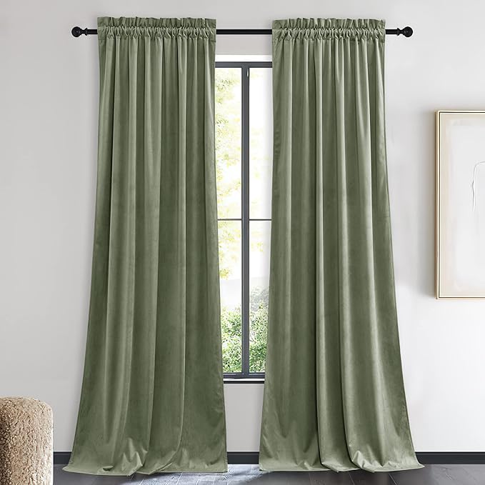 NICETOWN Sage Green Velvet Curtains 90 inches Long 2 Panels, Elegant and Sleek