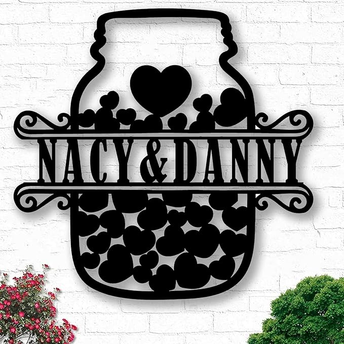 Customized Heart Metal Sign, Couple Metal Name Sign, Metal Wall Art Decor, Family Wall Decor, Outdoor Metal Sign, Personalized Family Name Sign,Wedding Anniversary Wedding Gifts Metal Art, Wall Décor