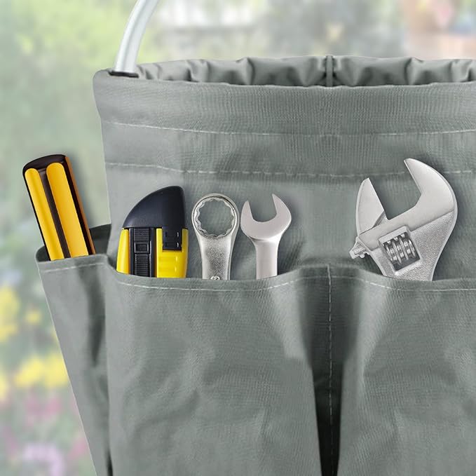 Garden Tool Bag with Pockets, 17L Large Waterproof Oxford Gardening Tote, Non-Slip Rubber Grip Handles, Durable Organizer for Garden Supplies (Gray)