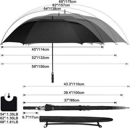 G4Free Extra Large Windproof Golf Umbrella - UV Protection, Automatic Open, 54/62/68 Inch