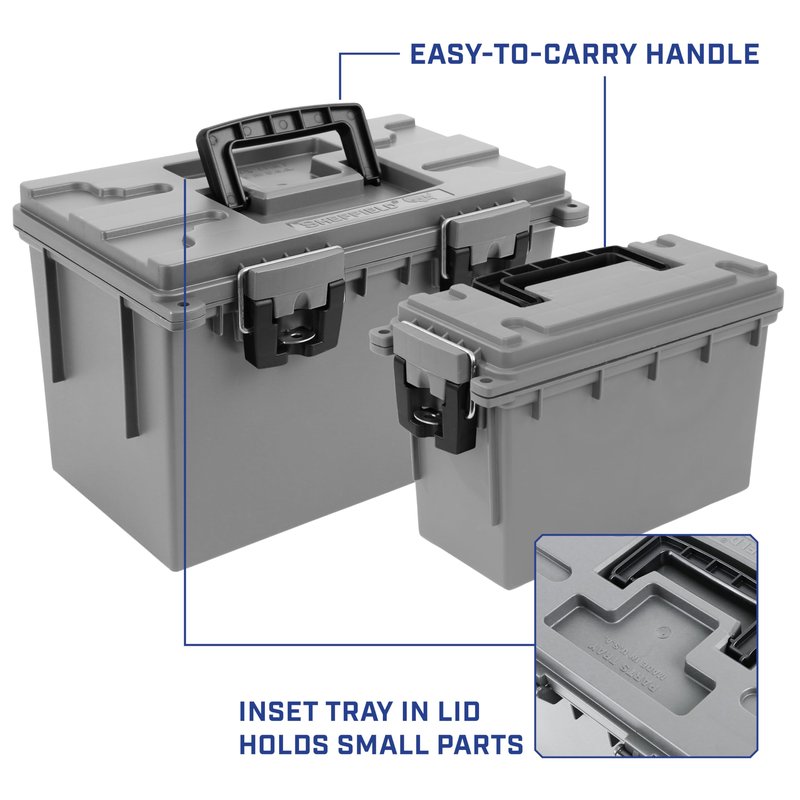 Sheffield 12755 Storage Bins With Lids, 2-Pack Stackable Storage Bins, Made in USA, Lockable and Water-Resistant Containers with Lids, Plastic Containers for Home, Classroom, and Dorm