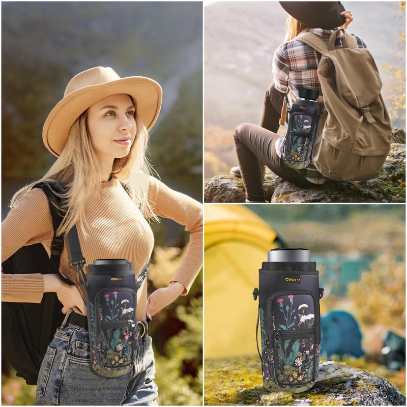 DINKY Water Bottle Carrier Bag, Water Bottle Carrier Holder with Adjustable Shoulder Strap, Sling Neoprene Water Bottle Pouch Sleeve for Hiking, Camping and Fishing, Compatible with 32 oz 40 oz