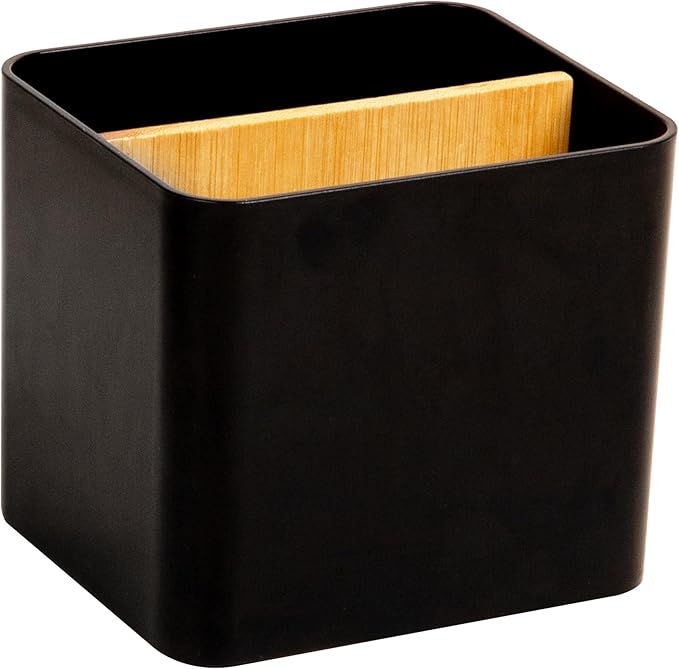 Mind Reader 2-Compartment Desktop Organizer, Removable Wood Divider, Non-Slip Base, Plastic and Wood, Black