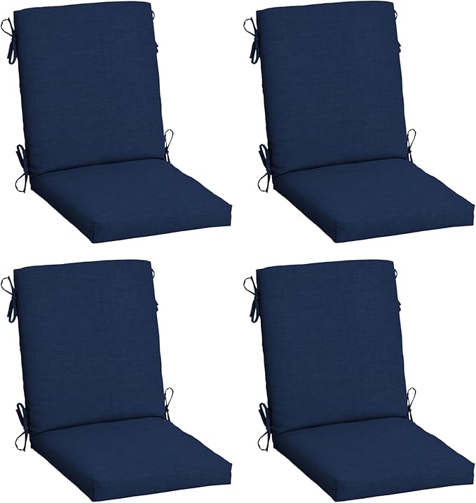 Arden 4-Pack Outdoor Patio Dining Chair Cushion, 20x44, Rain-Proof Seat Pad, Fade-Resistant Outdoor Cushion Sapphire Blue Leala