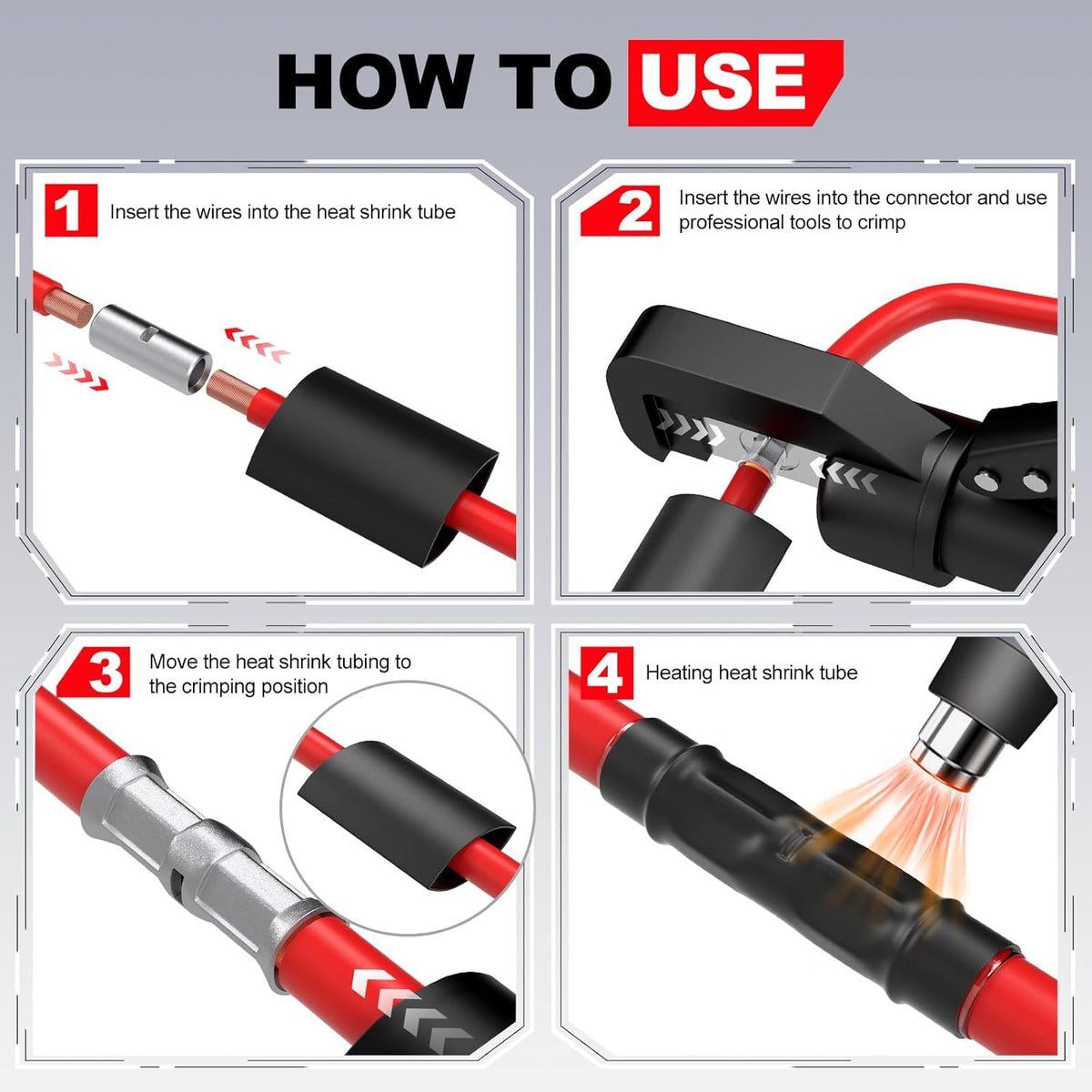 AIRIC Heat Shrink Butt Connectors - 10 Pcs Waterproof Electrical Crimp Terminals for 6 AWG Wire - Black