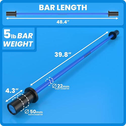 Synergee Kids Blue 5lb Barbell Child’s Weightlifting Bar with 2" Sleeves. Beginner Training Bar for Boys & Girls. Youth Fitness & Strength Training.