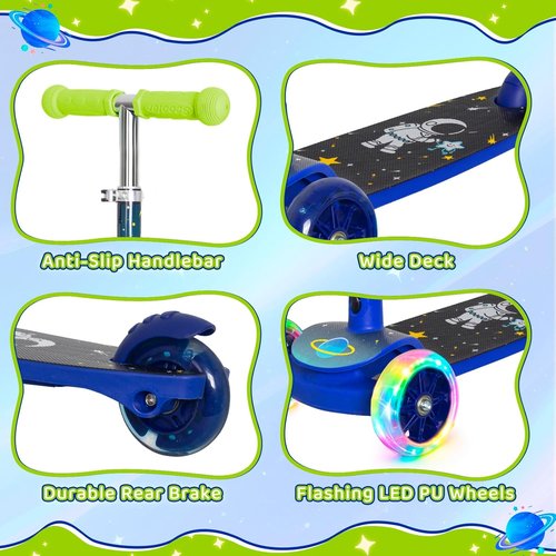 Nattork 3-Wheel Toddler Kick Scooter - Adjustable Height, Light-Up Wheels, Anti-Slip Deck | Ages 2-8