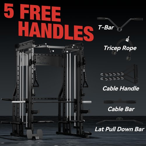 Waxman Smith Machine with Cable Crossover System, Multi - Function Squat Rack Power Cage for Home Gym & Power Rack Packages with 340lBS Color Plates