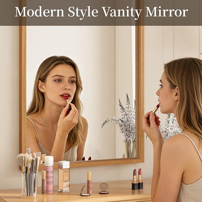 Syndra Natural Wood Frame Bathroom Mirror, 30x40'' Modern Vanity Mirror