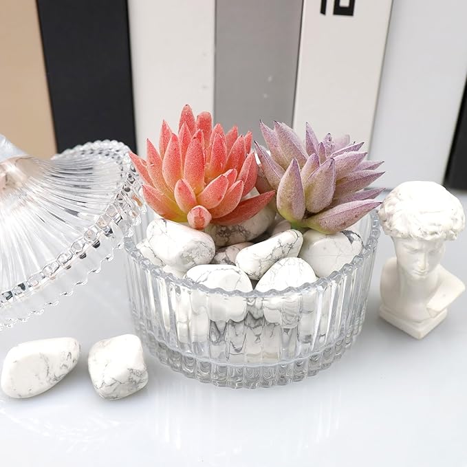 QINJIEJIE White Howlite Polished Stones Tumbled Crystals Bulk Gemstones Healing Quartz Rocks Set Decorative Landscape Stone Natural Reiki Energy Gem Home Decor for Vase Filler Spiritual Gift