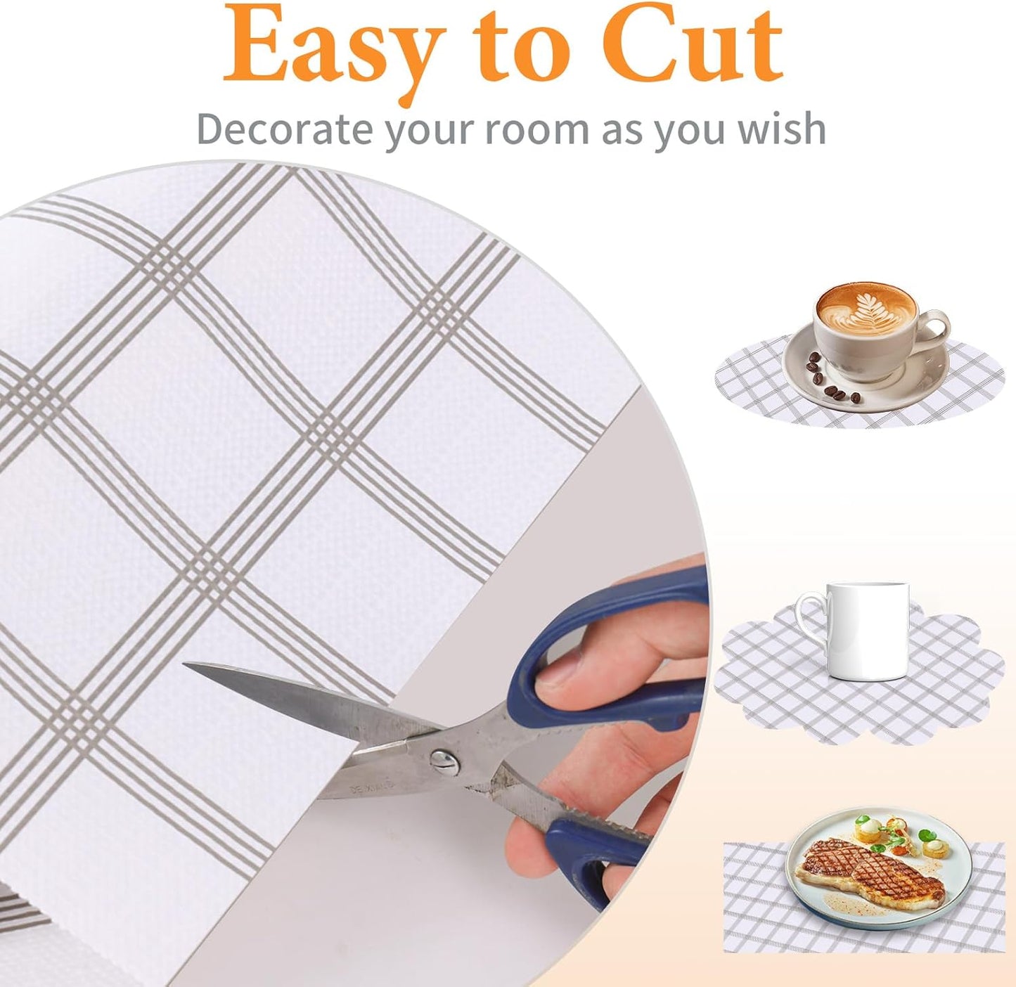 Shelf Liner for Kitchen Cabinets Non Adhesive Drawer Liner Non-Slip Thickened Shelf Liner Paper Strong Easy to Clean for Tool Box Refrigerator with Knife and Tape Measure, White Square, 11.8 x 118 in
