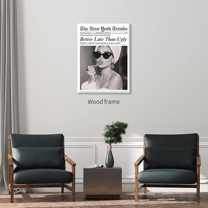 FuSatisYilife Trendy Newspaper Framed Posters Better Late Than Ugly Wall Art
