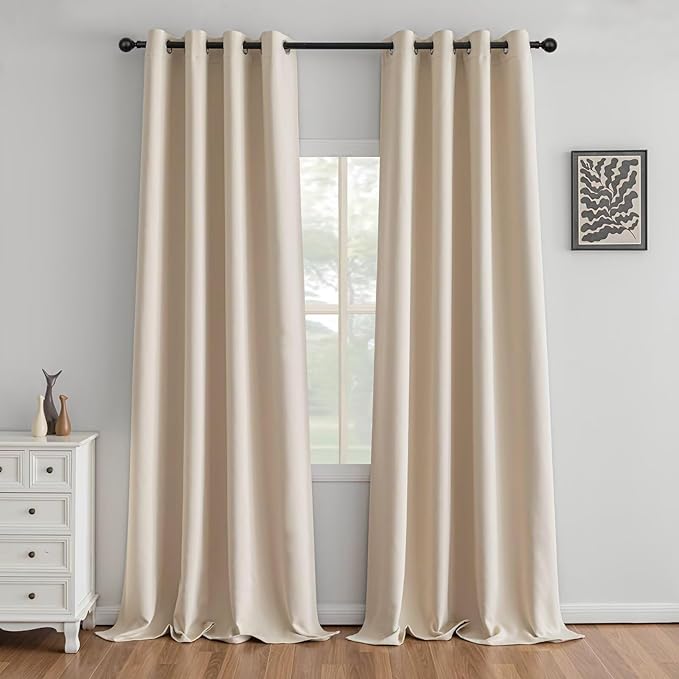 IGEMAEVE Beige Curtains 96 Inch Length 2 Panels Set, Light Filtering Curtains