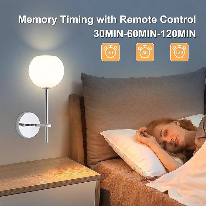 Chrome Battery Operated Wall Sconces Set of 2, Rechargeable Wireless Wall Lights