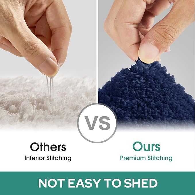 HOMEIDEAS Bathroom Rugs Sets 3 Piece, Super Soft and Absorbent Non Slip Microfiber Toilet Bath Mat with U-Shaped (Navy Blue)