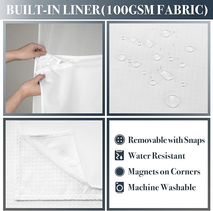 N&Y HOME Stall Waffle Weave Shower Curtain with Snap-in Fabric Liner & Hooks Set - 36" x 72" Small Shower Stall Size, Hotel Style & Mesh Top Window, Machine Washable - 36x72, White