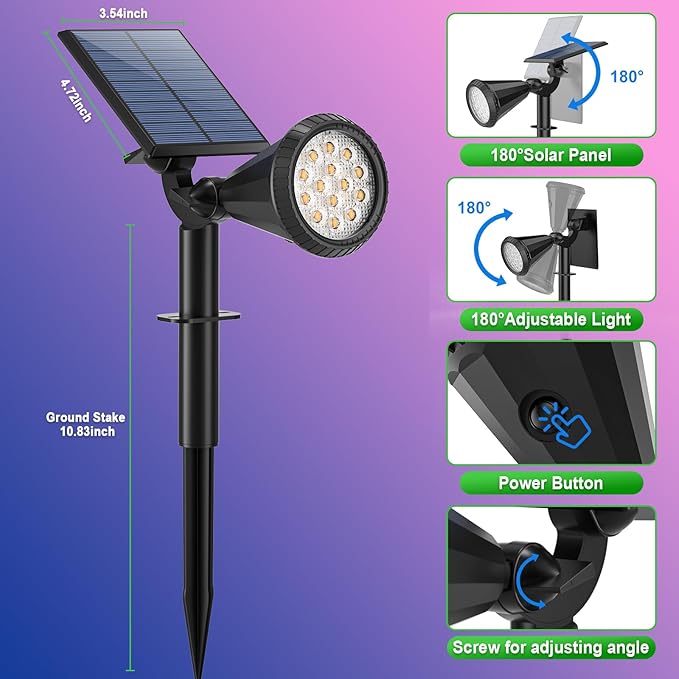Color Changing Solar Spot Lights Outdoor Waterproof 180° Adjustable Colored RGB Solar Powered Landscape Lights for Yard 7 Lighting Modes Solar Spotlights for Pathway Garden Outside (6 Pack)