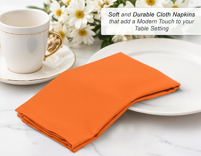 Zoyer Cloth Napkins Set of 12, 18x18 Inches Cotton Enrich Napkins Cloth ‎Washable, Soft & Durable Dinner Napkins for Parties, Wedding, Christmas, ‎Thanksgiving & Everyday Use - Orange