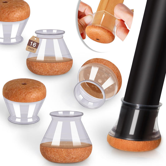 Chair Leg Floor Protectors for Hardwood Floors Felt Furniture Pads Silicone Caps 16 Pack Anti-Scratch Reduce Noise Clear Round Medium Fit 3/4" to 1-3/16" (19-30mm)