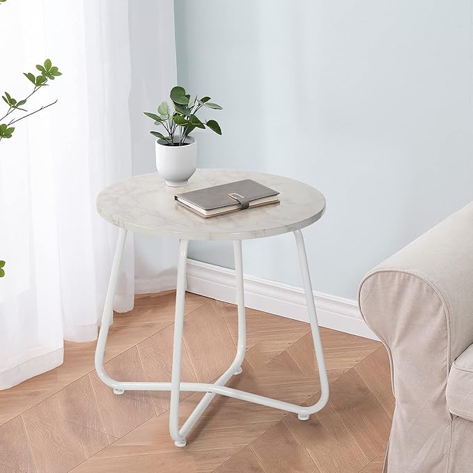 VECELO Patio Outdoor Side Snack Table,Small Round Anti-Rust Metal Style for Garden Balcony,Yard,Living Room