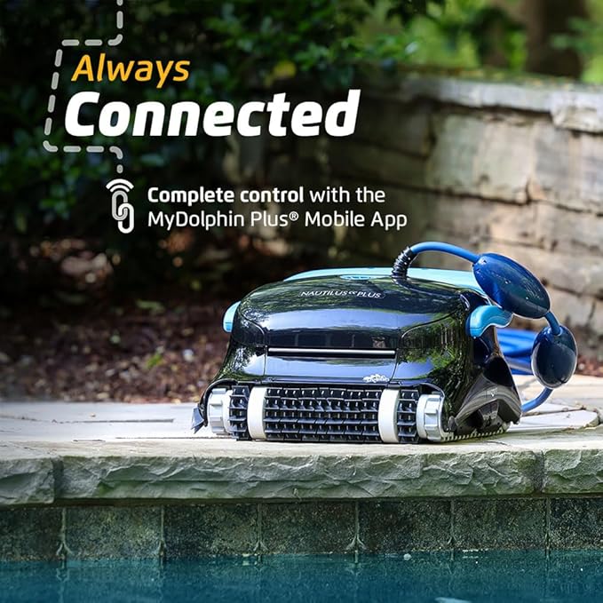 Dolphin Nautilus CC Plus Robotic Pool Vacuum Cleaner with Wi-Fi Control — Included Universal Caddy for No-Hassle Storage — Ideal for Above/In-Ground Pools up to 50 FT in Length