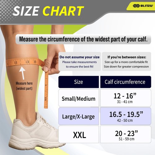 BLITZU Calf Brace - Adjustable Neoprene Compression Sleeve for Torn Calf Muscle | Pain Relief for Runners, S-M