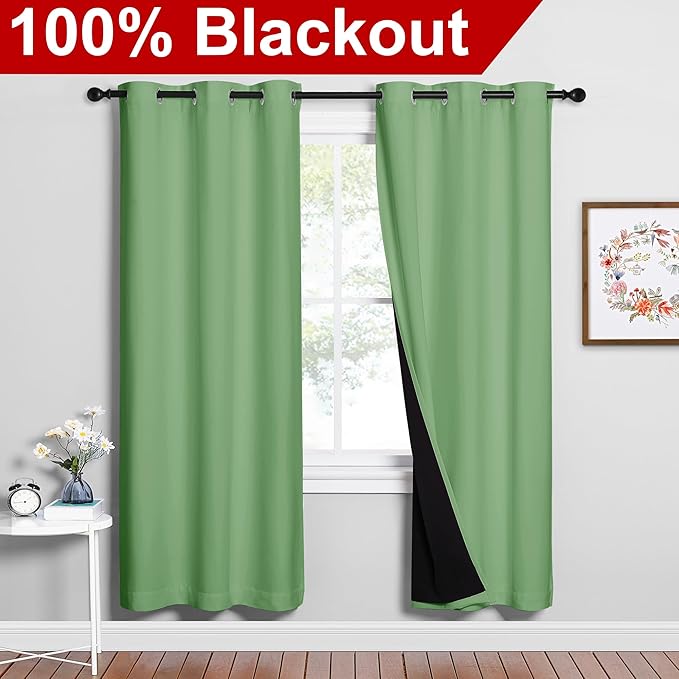 NICETOWN Full Shade Curtain Panels, Forest Green, Pair of Thermal Insulated &