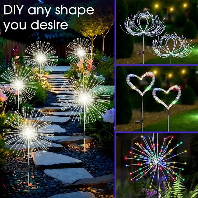 HPUFKOT Solar Garden Lights Outdoor,Waterproof Garden, 2PC 200 LED Twinkling Firework Lights Decorative with 8 Modes,Decor for Yard Patio Pathway Lawn for Yard Outside Fairy Decorative