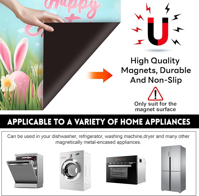 NYZE Easter Dishwasher Magnets Cover, Bunny Dishwasher Magnetic Sticker Decorative, Reusable Dish Washer Cover for Dishwashers (Happy Easter)