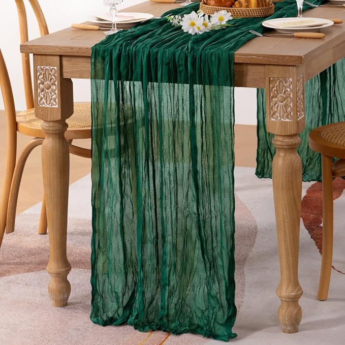 MLMC 3 Pack Emerald Green Cheesecloth Table Runner Boho Dark Green Cheese Cloth Table Runner 10ft Sheer Gauze Cheesecloth Decorations for Wedding Home Party Christmas Decor
