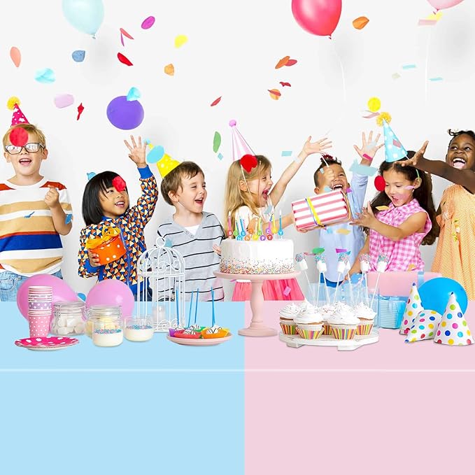 WNINK 4 Pack Gender Reveal Plastic Tablecloths, Disposable Rectangle Pink and Blue Pastel Tablecloth, Table Covers for Boy or Girl Gender Reveal Party Baby Shower Birthday Party Decorations 54" x 108"