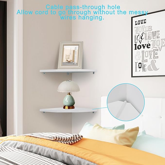 Corner Wall Shelves Set of 2, Rustic Wood Corner Floating Shelves