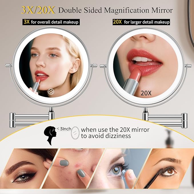 FUNTOUCH Rechargeable Wall Mounted Makeup Mirror