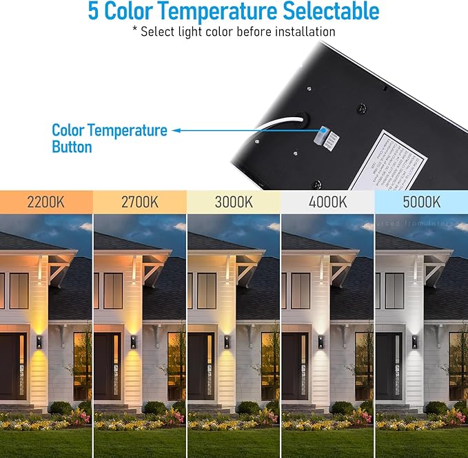 LEONLITE 5CCT Dimmable LED Up Down Wall Light, CRI 90+, IP65 Waterproof