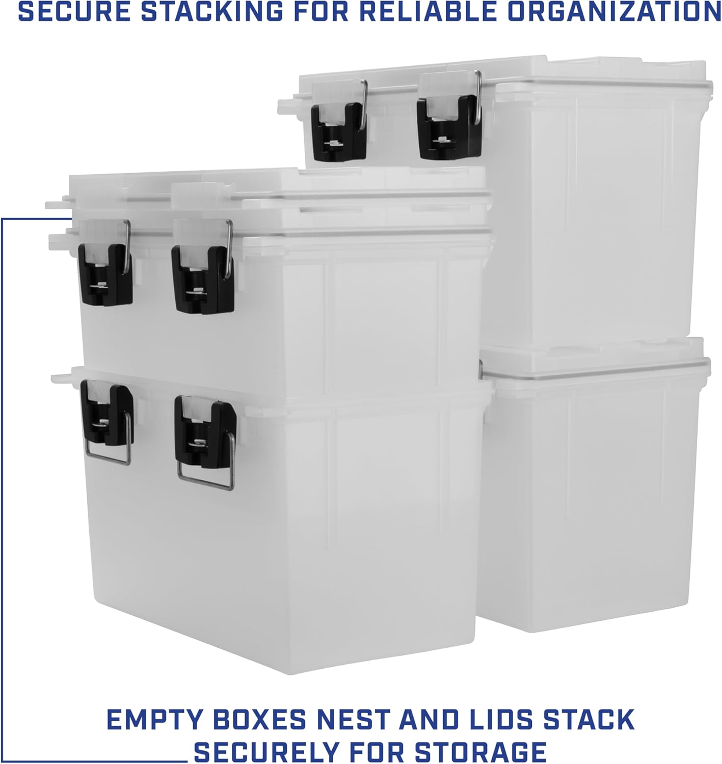 Sheffield 12767 XL Storage Bins With Lids, 4-Pack Stackable Storage Bins, Made in USA, Lockable and Water-Resistant Containers with Lids, Plastic Containers for Home, Classroom, and Dorm