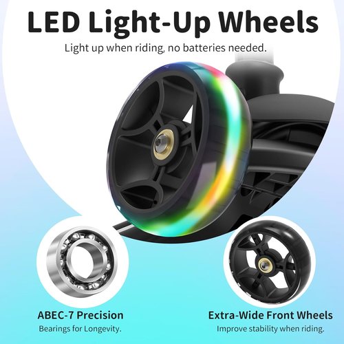 BELEEV A9 Kids Scooter - LED Light-Up Wheels & Deck, Adjustable Handlebar, 3-Wheel Design for Ages 3-12