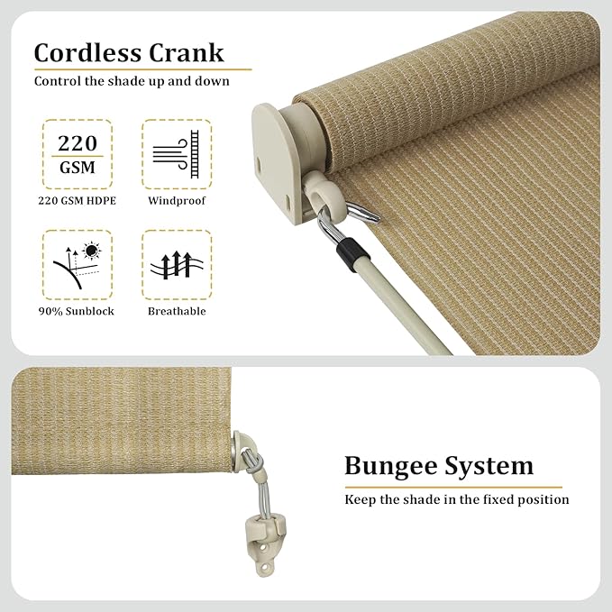Shade&Beyond Custom Size Outdoor Roller Shades Cordless Patio Roll Up Blinds