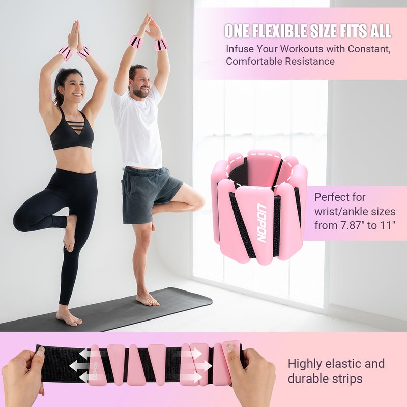 Wrist Ankle Weights for Women Set of 2, Adjustable Silicone Weighted Bangles, Wearable Ultra-durable Strips Weight Bracelet 2 lbs for Yoga, Pilates, Barre, Walking, Arm & Leg Workout